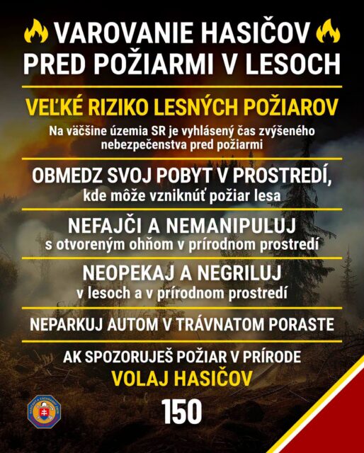 Žilinský kraj je v červenej zóne. V našich lesoch je zakázané fajčiť a zakladať oheň