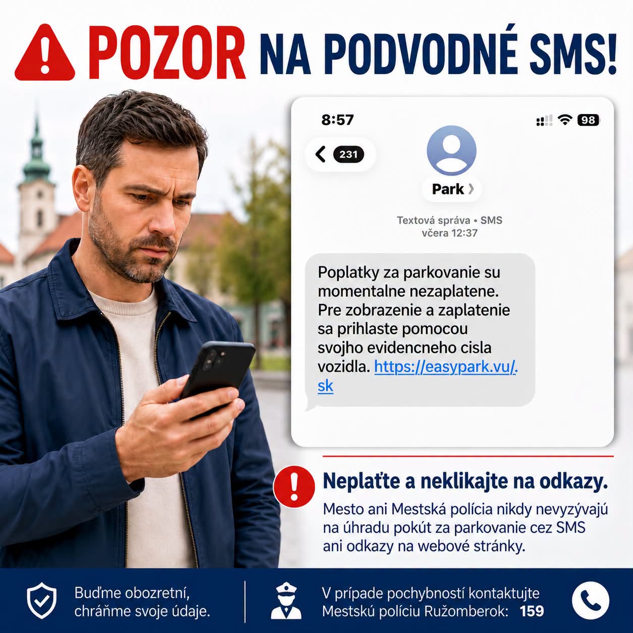 Pozor na podvodné SMS o parkovaní v Ružomberku