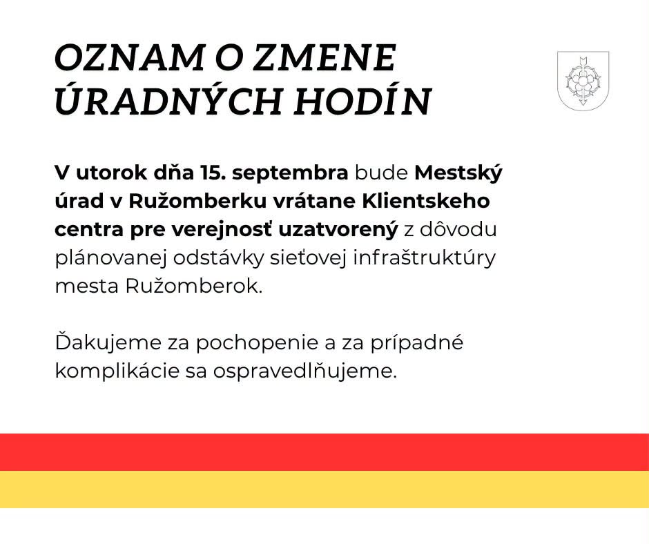 Pozor, nechoďte na úrad zbytočne, ružomberská radnica hlási na utorok odstávku